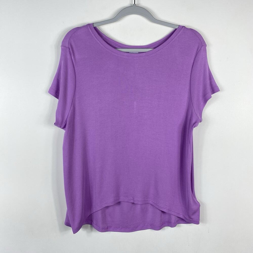 Athleta T-Shirt XS Purple With Ease Tee Ribbed Short Sleeve Stretch Crew Neck